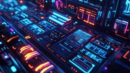 Obraz premium Neon futuristic technology panels