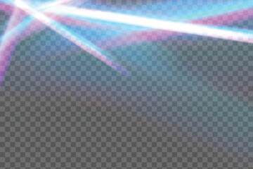 Rainbow light rays, lens flare, reflection effect from crystal, glass or gem. Vector realistic illustration set of light leak effect with spectrum glare, prism refraction, lens flare