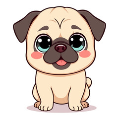 Simple Full body Cute Pug Dog Sitting and Smiling