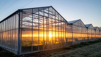Obraz premium the image showcases a series of structures, likely greenhouses, with a clear or translucent material used for the walls and roof, designed to harness natural light