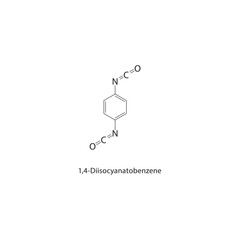 1,4-Diisocyanatobenzene skeletal structure. Isocyanate compound schematic illustration. Simple diagram, chemical formula.