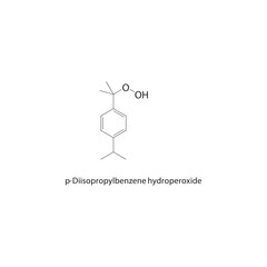 p-Diisopropylbenzene hydroperoxide skeletal structure. Hydroperoxide compound schematic illustration. Simple diagram, chemical formula.