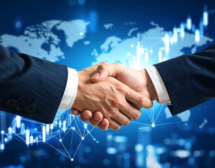 Business handshake against a global network background