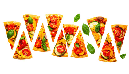 Vegetarian pizza with colorful toppings PNG