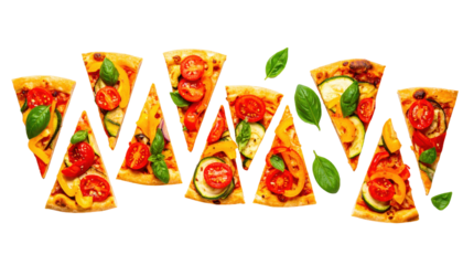 Vegetarian pizza with colorful toppings PNG