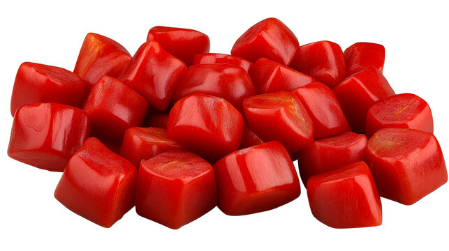 Vibrant red candy pieces on a transparent background for creative use