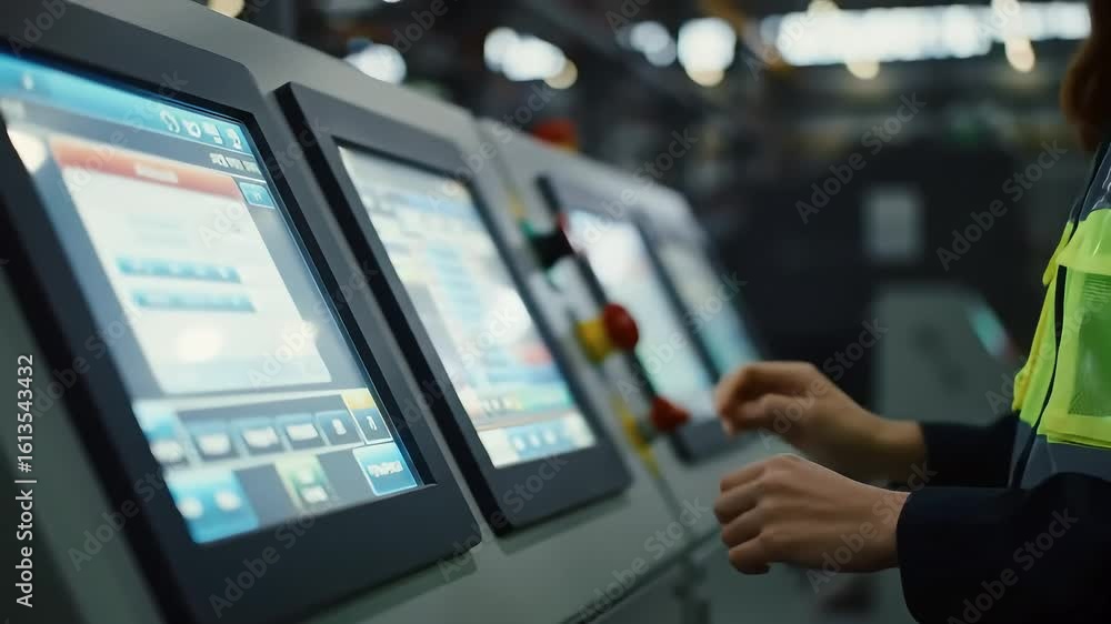 Poster smart factory controlling production with touchscreen interface