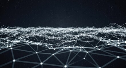 Stunning abstract network visualization with glowing nodes and lines against a starry dark sky, evoking futuristic technology and global connectivity