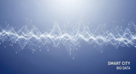 Dynamic network grid visualizing complex data flow and smart city connectivity with glowing white lines on blue gradient background