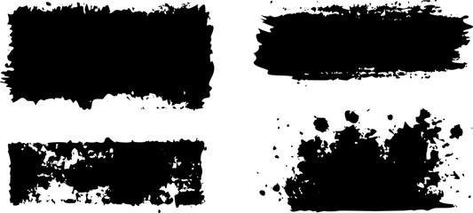 Fototapeta premium Black Brush Stroke Effects, Grunge Textures, Abstract Strokes, Design Elements isolated on Transparent Background