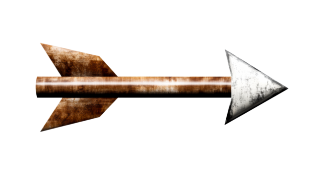 Rusty metal arrow with a transparent background for design use
