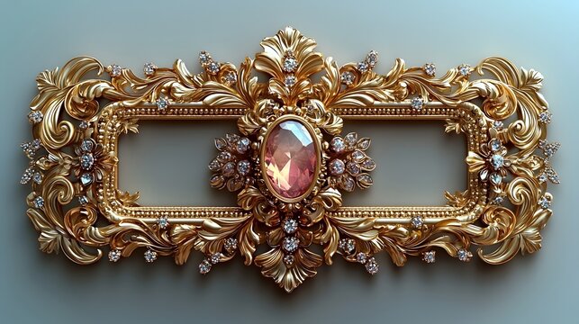 Ornate gilded jewelry frame with intricate beadwork and gemstones