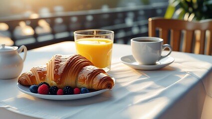 Breakfast With Coffee And Croissant