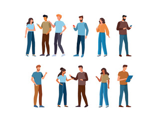 Modern flat vector characters set of young people talking and interacting
