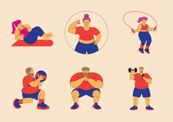 plus size people workout illustration