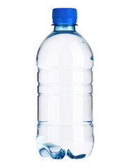 Clear mineral water bottle with blue cap PNG
