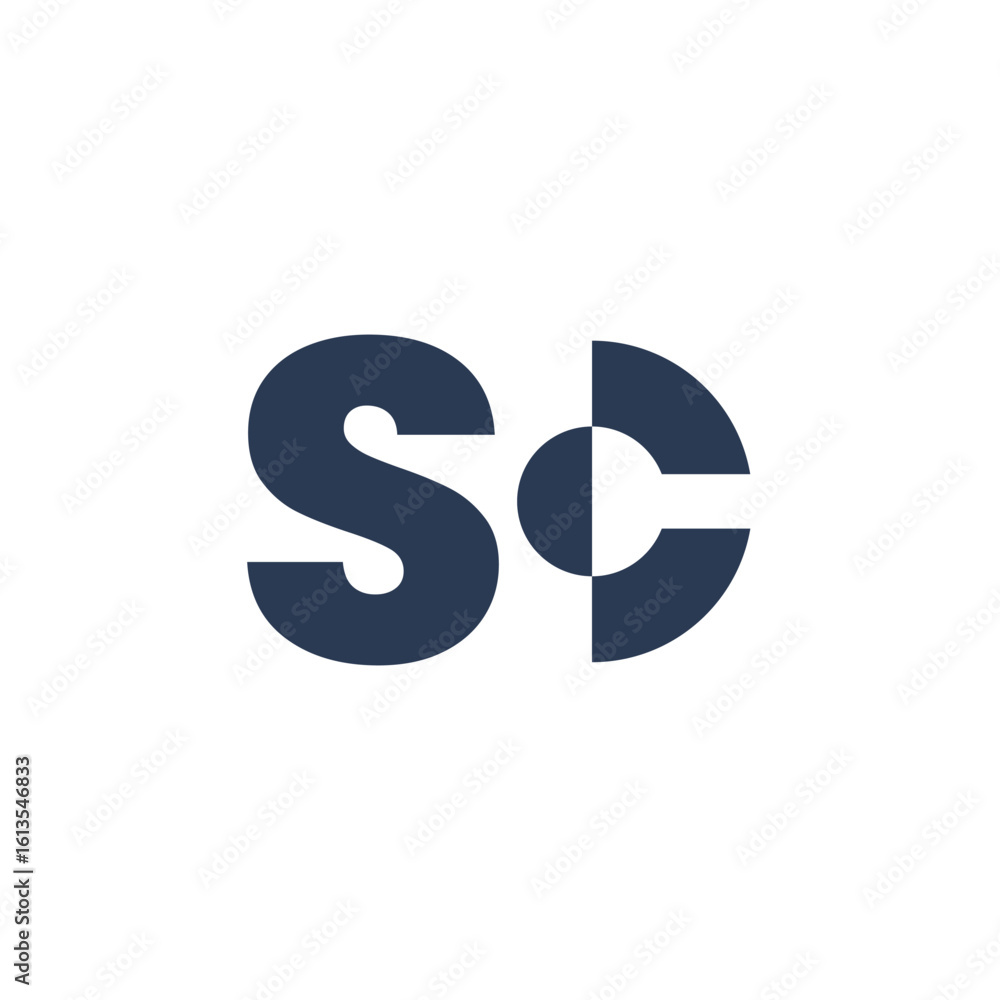 Poster the image shows a logo design of a monogram with initial letters sc in dark color in simple flat sty