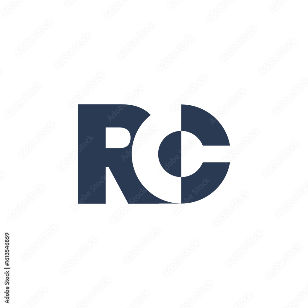 Poster the image shows a logo design of a monogram with initial letters rc in dark color in simple flat sty