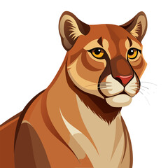 Majestic Cougar Portrait:  Vector Illustration,  Serene and Powerful Wildcat,  Brown and Gold Hues.