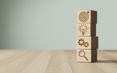 Business goal achievement strategy with concept of success and strategic planning on wooden blocks