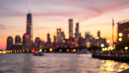 Obraz premium Blurred city sunset lightscape, urban bokeh background