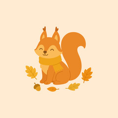 Cute squirrel with scarf flat style watercolor transparent background