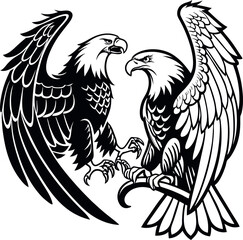 Obraz premium Mirrored Double Eagle Silhouette Design with Back to Back Eagles Illustration