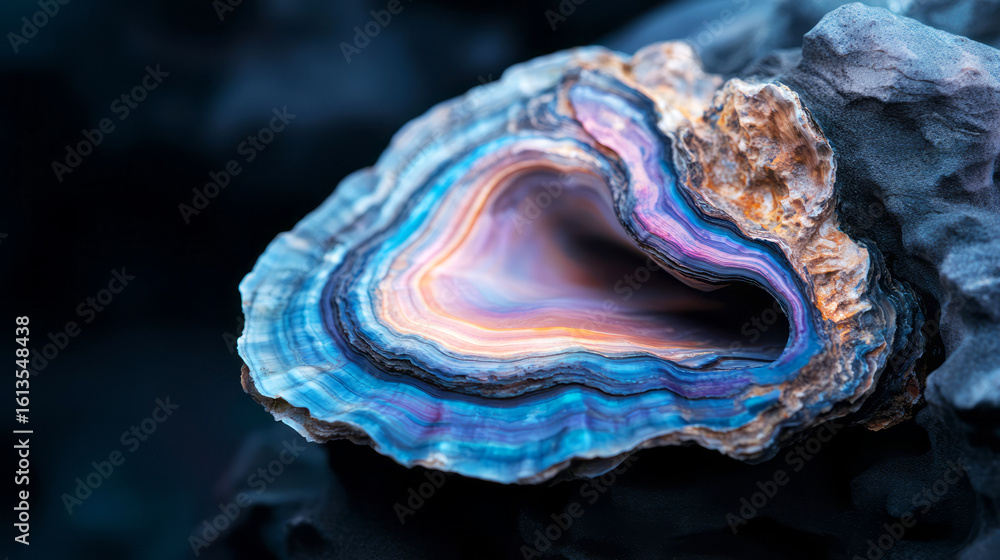 Poster stunning close-up of a colorful geode with vibrant swirls and unique patterns in natural rock