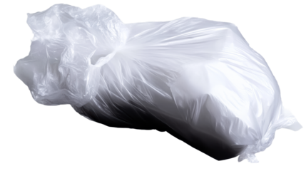 Plastic bag filled with waste sitting on a transparent background