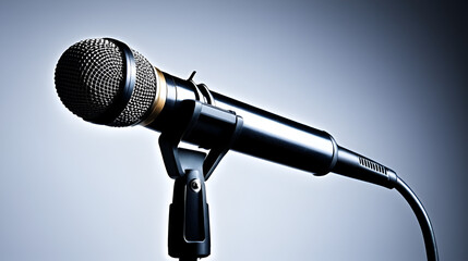 studio condenser microphone, isolated on black. copy space on left