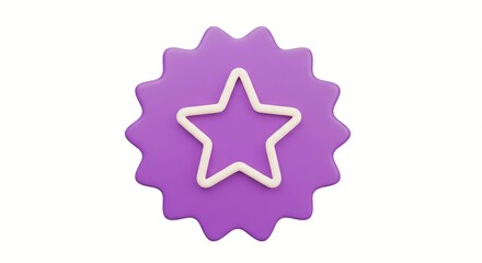 Obraz premium 3D purple star icon with a scalloped edge, featuring a white star outline, symbolising achievement or a favorite selection.