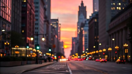 Obraz premium Blurred city sunset lightscape, urban bokeh background