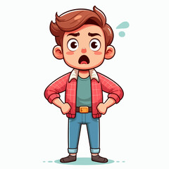 Obraz premium Cartoon illustration of a boy with an astonished expression, wearing casual clothes.