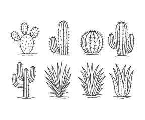 Fototapeta premium Stunning collection of hand-drawn desert succulents and cacti, perfect for natural, botanical, and decorative design projects.