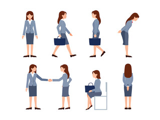 Fototapeta premium Corporate woman character vector set with various poses and gestures