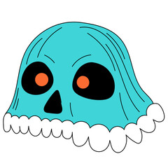 Happy Halloween Cartoon Skull Comic Style Icon. Positive Gradient Skeleton Head. Zombie Character Retro Neon Colored Sticker. Trick or Treat Autumn Holiday Event Theme. Trendy Groovy Funny Logo Icon