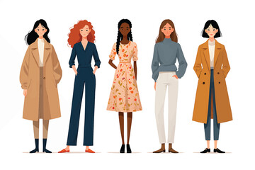 Vector collection of stylish women of different ethnicities.