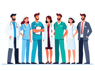 Team of doctors and nurses, professional medical staff vector illustration.
