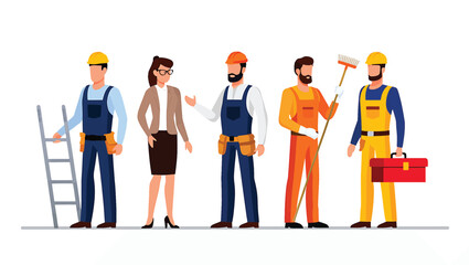Professional team of industrial workers with tools and female supervisor vector