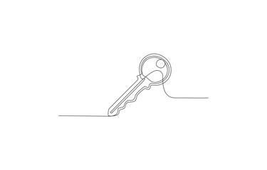 Key One Line Drawing – Minimalist Continuous Line Art Vector Illustration