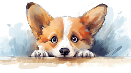 Cute Peeking Dog Cartoon Illustration – Funny Vector Puppy Face with Cheerful Expression

