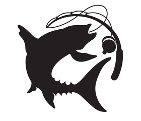 Naklejka premium Silhoutte fishing rod and fish