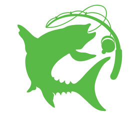 Green fishing rod and fish 