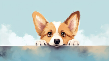 Cute Peeking Dog Cartoon Illustration – Funny Vector Puppy Face with Cheerful Expression

