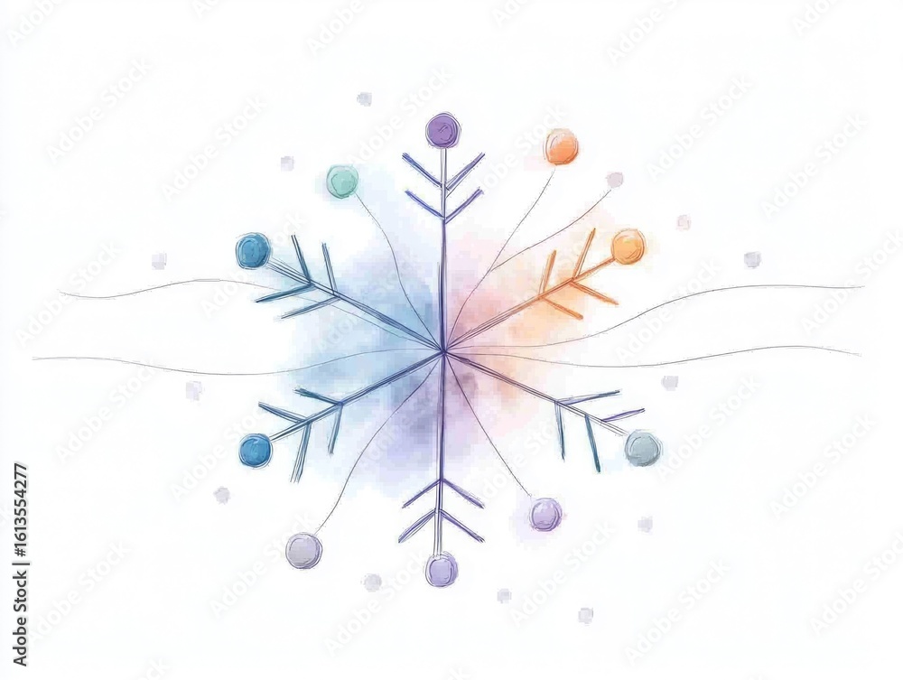 Aufkleber elegant and delicate minimalist pastel snowflake line art design with captivating geometric patterns