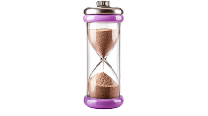 Decorative hourglass with purple accents on a transparent background