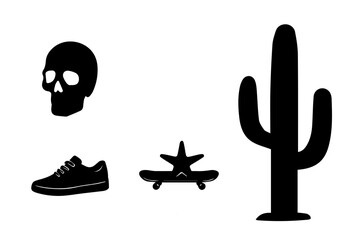 Skelton, shoe, cactus, starfish silhouette