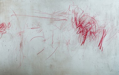 Abstract red marks on a light gray surface