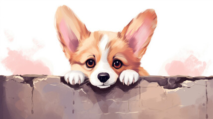 Cute Peeking Dog Cartoon Illustration – Funny Vector Puppy Face with Cheerful Expression

