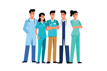 Vector illustration of a confident medical team of doctors and nurses